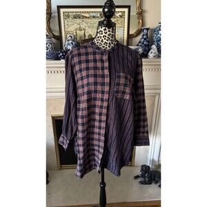 Lands' End Flannel Sz 1X A-Line Tunic Top Tartan Sides Pockets Plaid Cotton